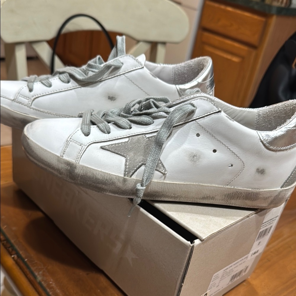 Golden Goose White and Gray Sneakers